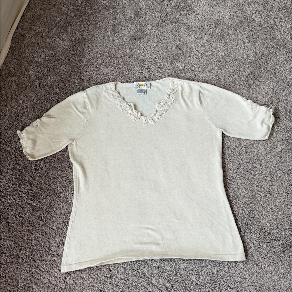 Vintage Talbots Ivory Embroidered Women's Top “petite” silk 4P